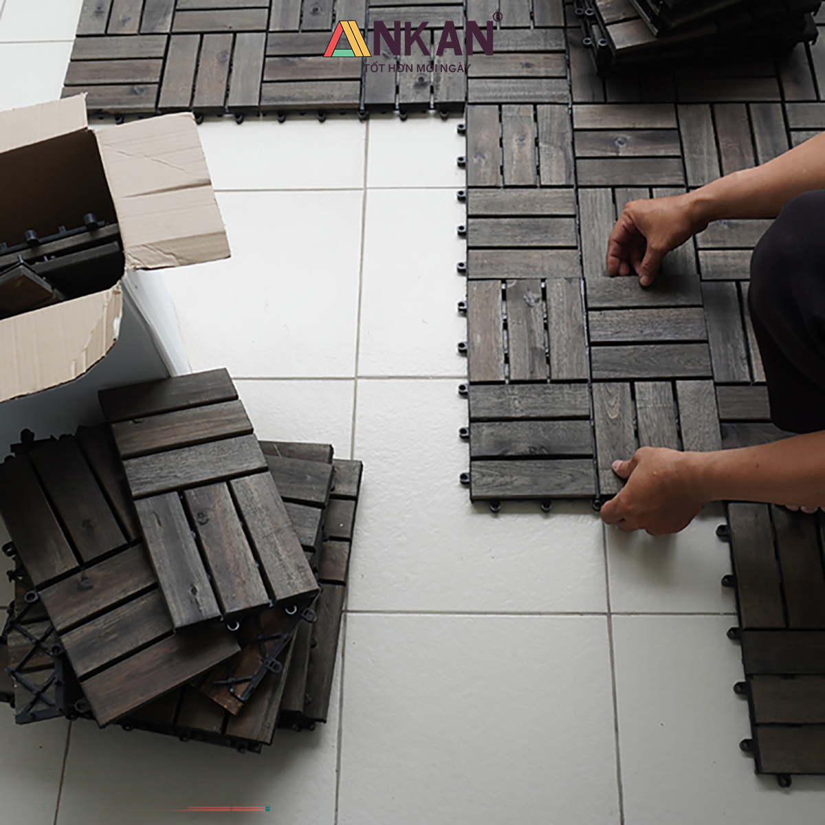 Vỉ Gỗ Lót Sàn Ban Công Thương Hiệu ANKAN Gu Màu Đen 12 Nan, Ván Sàn Gỗ Tự Nhiên, Sân Vườn, Hồ Bơi, Phòng Spa, Siêu Bền, Chịu Nước Tốt, Chống Trơn Trượt, Tiêu Chuẩn Xuất Khẩu