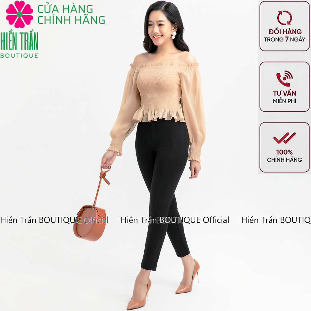 Quần tregging nữ công sở Hiền Trần BOUTIQUE cạp cao, khóa kéo vải dày dặn co giãn, mặc tôn dáng