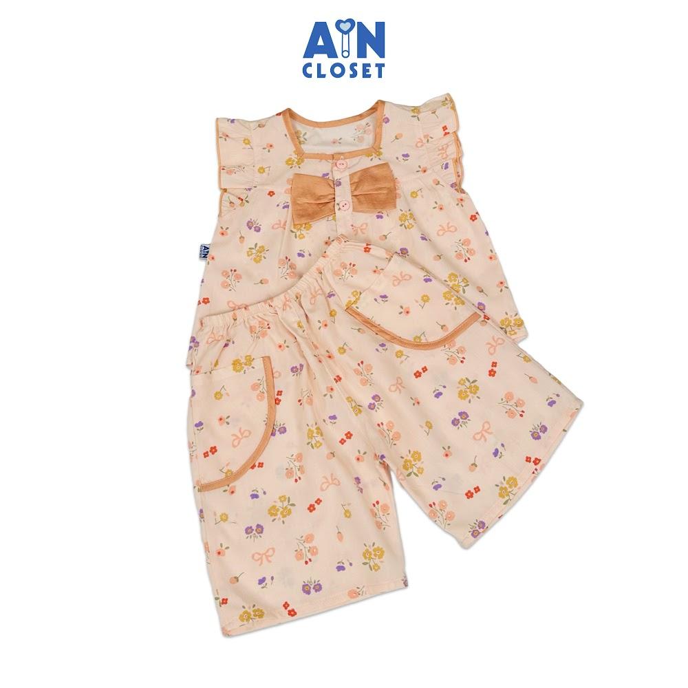 Bộ quần áo Lửng bé gái hoạ tiết Nơ Nhí Cam Lanh lụa - AICDBGRCGAWS - AIN Closet