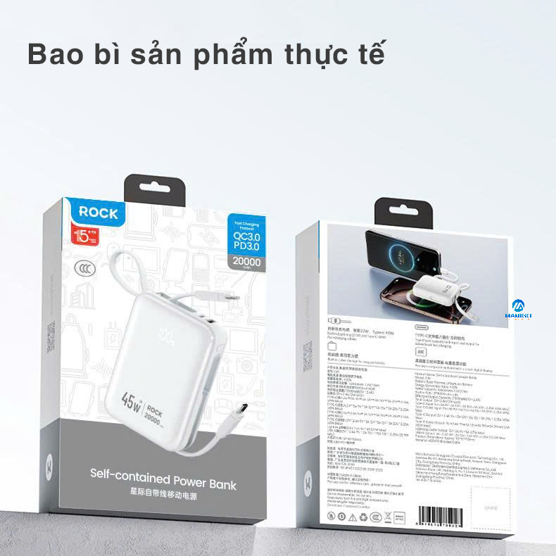 Pin sạc dự phòng ROCKSPACE C03 sạc nhanh 45W kèm dây sạc, dung lượng 20000mAh - hàng chính hãng có bảo hành