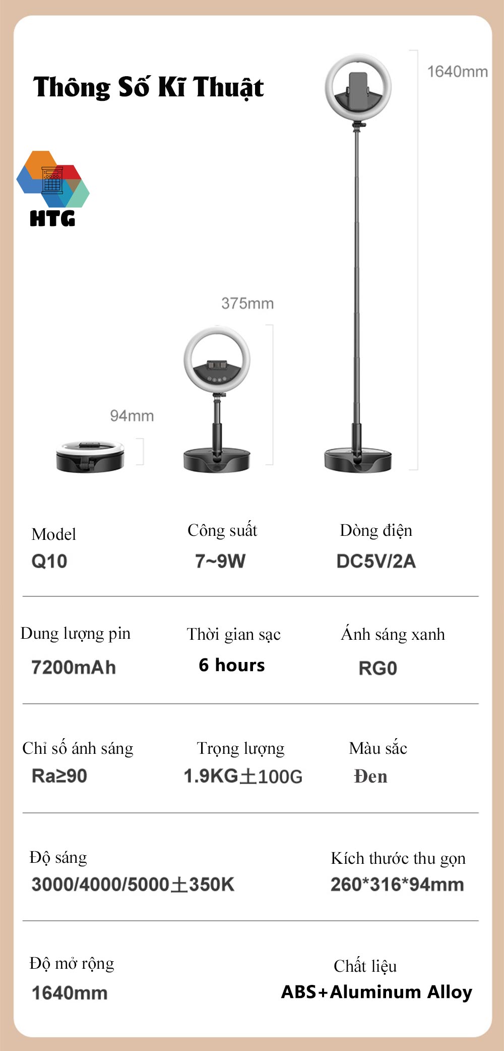 Đèn Livestream Vòng CYKE Q10 gấp gọn, không dây, siêu dài, chụp ảnh, điều chỉnh ánh sáng tự do có remote, hàng chính hãng