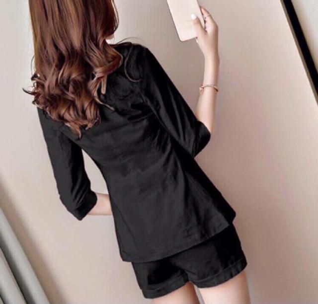 Set đùi cổ vest lai bầu cài nút thật cực sang chảnh