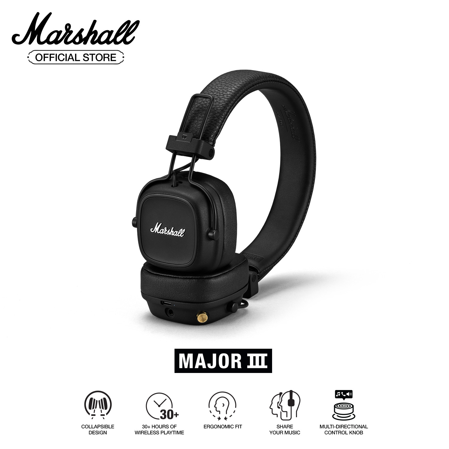 [Hàng chính hãng] Tai nghe Bluetooth Marshall Major III - 30 hours battery life - 1 năm bảo hành