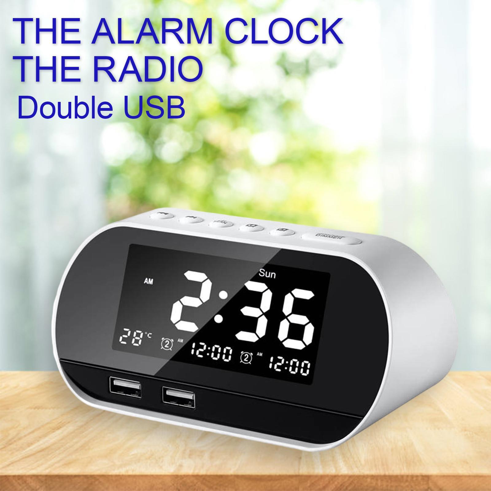 Desktop  Alarm Clock with HIFI Speaker FM Dual USB Ports