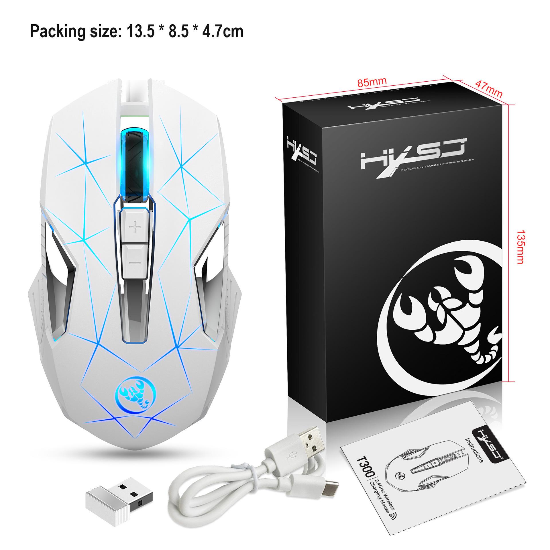 Ưu đãi đặc biệt chuột không dây 2.4G mới tích hợp pin sạc 600mAh Điểm T300 có thể điều chỉnh 2400dpi