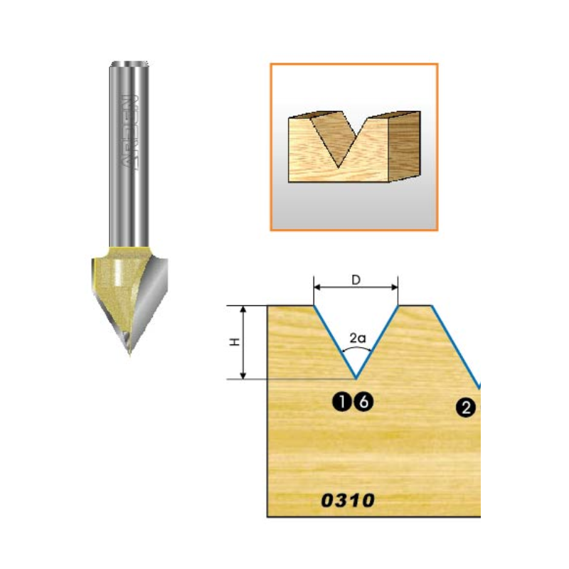 Mũi phay rãnh V 60độ và 45độ cốt 1/4"(6.35mm) và cốt 1/2"(12.7mm) Arden (tùy chọn size)