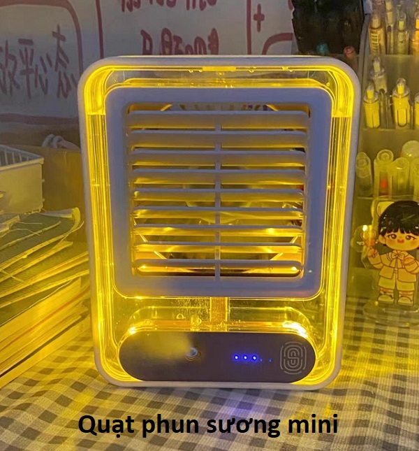 Quạt Tích Điện Mini Phun Sương, Quạt Phun Sương Để Bàn 3in1, 3 Tốc Độ Gió, Cảm Ứng Vân Tay, Quạt Kiêm Đèn, Quạt Hơi Nước Mini, Quạt Điều Hòa Hơi Nước Phun Sương Siêu Mát, Có Đèn Ngủ, Sạc USB Tiện Dụng GD727-QuatPS