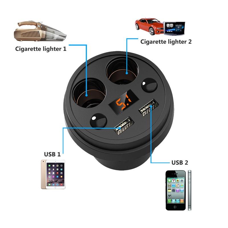 Cốc sạc ô tô X25 - Bộ chia tẩu sạc 2 USB xe hơi 12v-24v 250w 3.1A có hiện thị điện áp bản cao cấp sang trọng