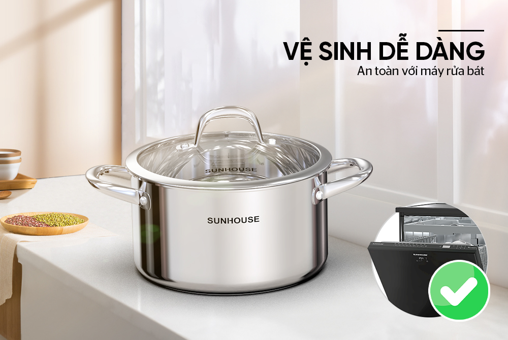 Nồi lẻ inox 304 đa lớp liền đáy Sunhouse SHG706-18,20,24,26cm