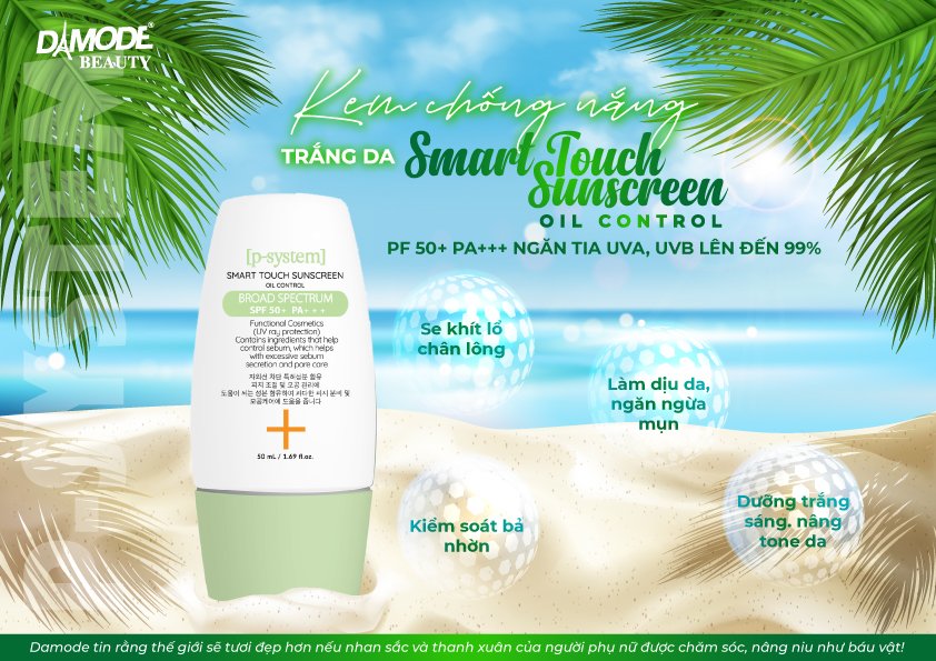 Kem đi nắng trắng da cho da mụn da dầu da hỗn hợp SMART TOUCH SUNSCREEN OIL CONTROL chai 50ml