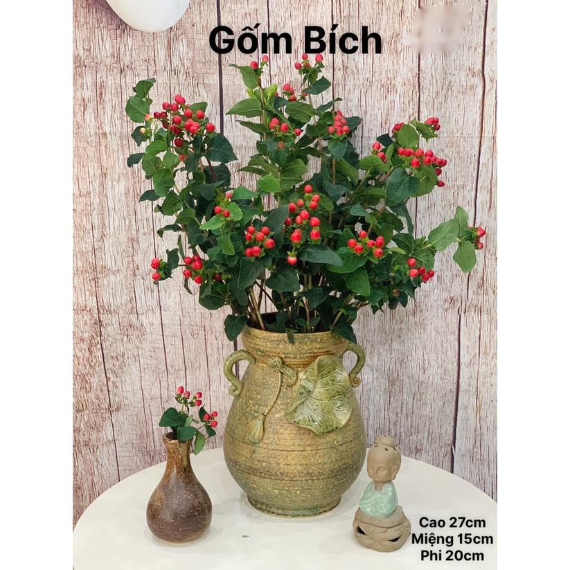 Bình Hoa Lọ Hoa Men Mộc Đắp Tai Lá Sen Cao 27cm Gốm Sứ Bát Tràng - Gốm Bích