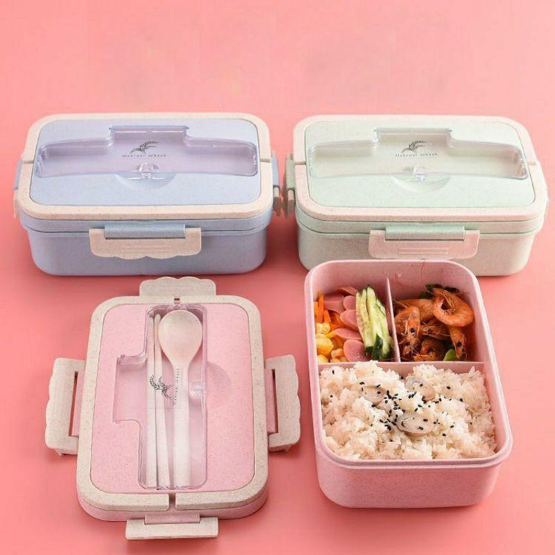 Hộp Cơm Lúa Mạch 3 Ngăn Tiện Lợi - Hộp Cơm Trưa Văn Phòng Picnic Dễ Dàng Sử Dụng