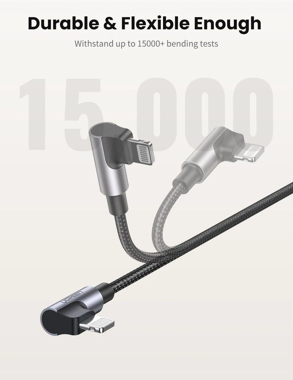 Ugreen UG60763US305TK 1M MFI đầu lightning bẻ 90 độ cáp USB type C ra Lightning bọc nhôm chống nhiễu màu đen - HÀNG CHÍNH HÃNG