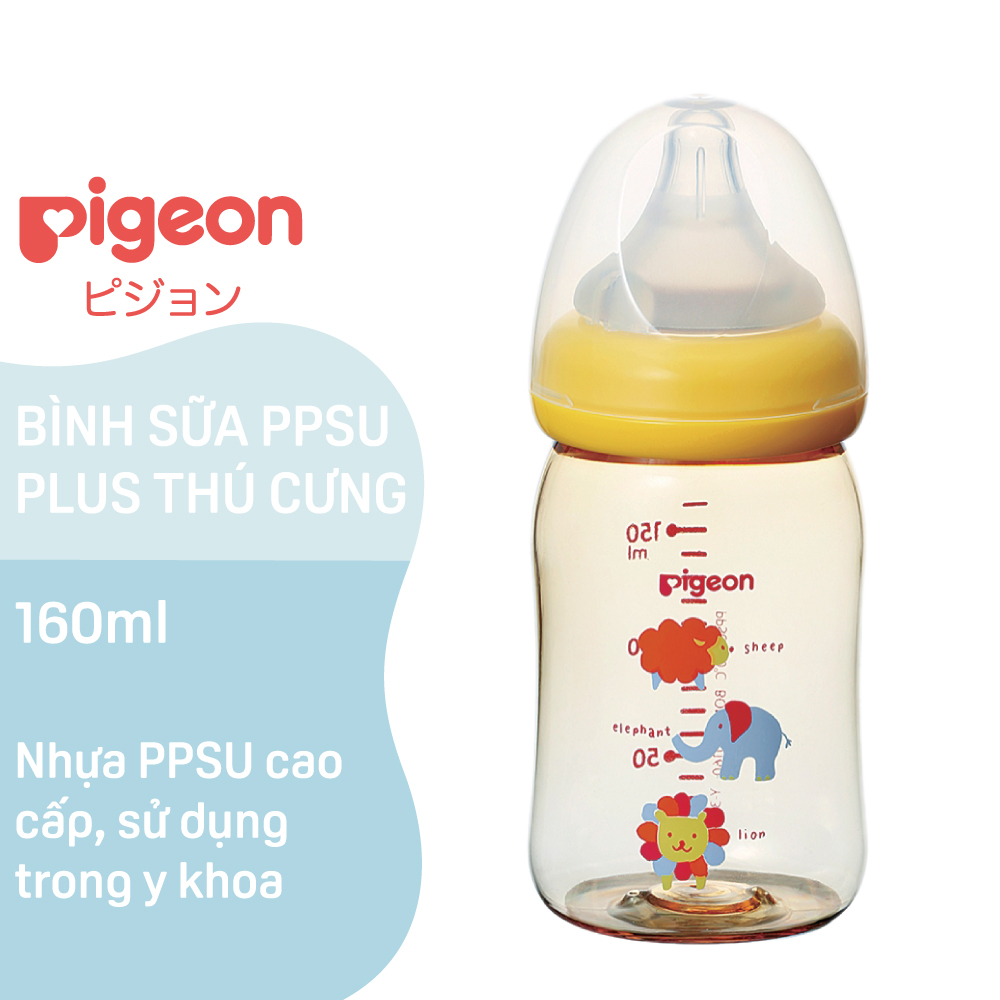 Bình sữa cổ rộng PPSU Plus Hình thú Pigeon 160ml/240ml