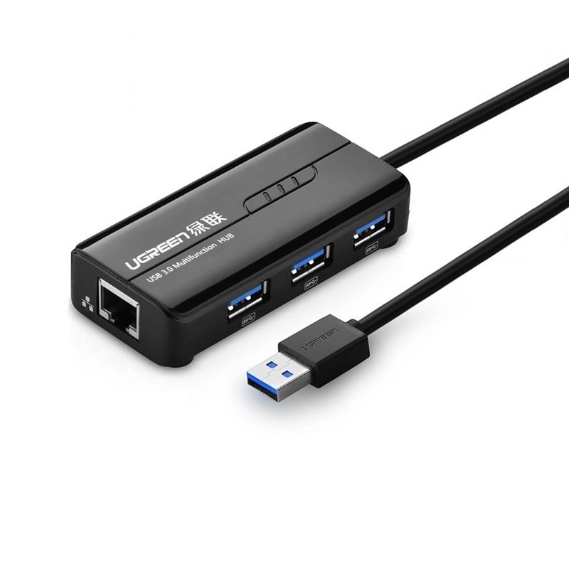 Cáp chuyển đổi USB-C dương Sang 3 cổng USB 2.0 + 1 cổng LAN 10/100Mbps  màu Đen Ugreen TC30289 Hàng chính hãng.