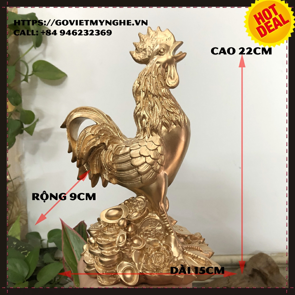 [Gà phong thủy- Cao 22cm] Tượng đá con gà trang trí phong thủy bàn làm việc gà trang trí phong thủy nhà cửa - Nhũ đồng