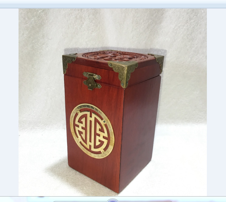 Hộp chè - hộp trà cao cấp gỗ hương chữ THỌ vuông nẹp 4 góc vàng - loại cao to