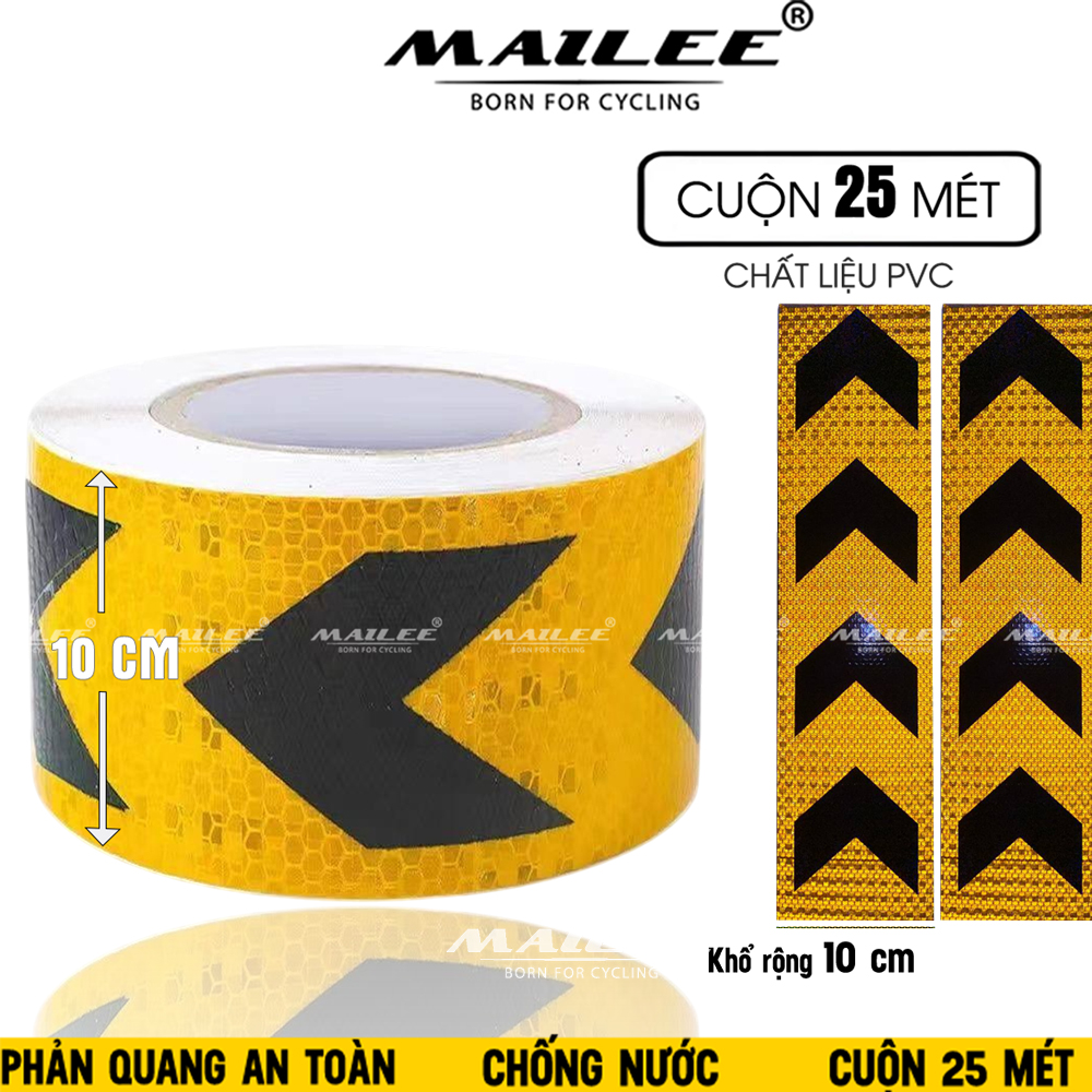 Cuộn Phản Quang khổ rộng 10 cm x 25 mét, Cảnh Báo An Toàn Hình Mũi Tên Dùng Dán Xe Ô tô, Thùng Xe Tải, An Toàn, chất liệu PVC Chống Thấm Nước - Mũi Tên Vàng Đen - Mai Lee