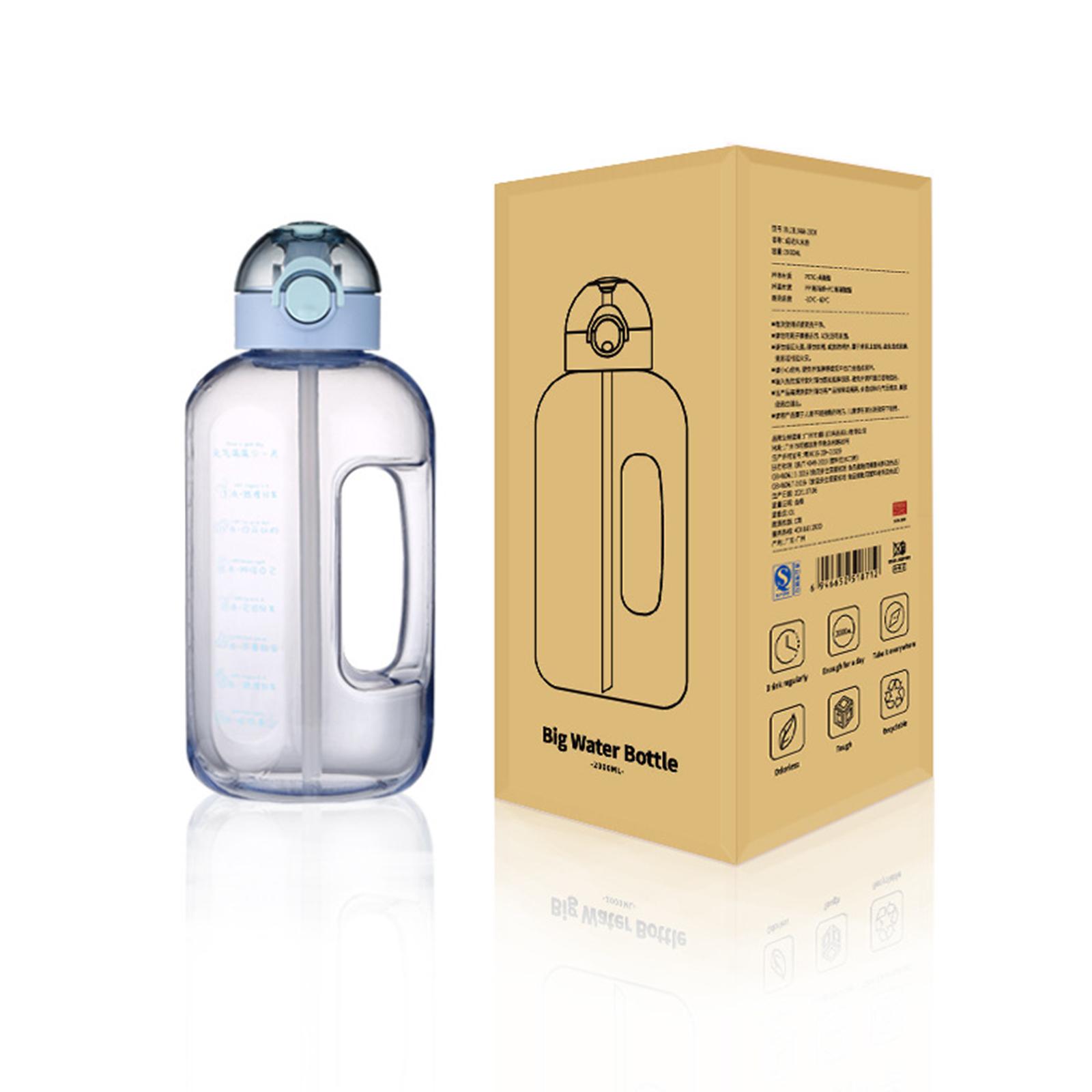 2L Water Bottle with Marker & Straw Large Capacity Water Bottle with Handle Reusable Leakproof Water Jug