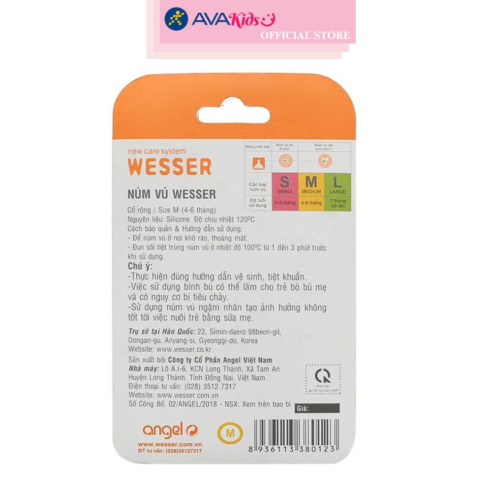 Bộ 2 núm ti Wesser cổ rộng size M (4 - 6 tháng)