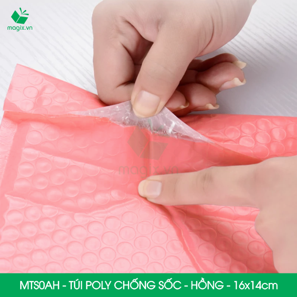 MTS0AH - 16x14cm - COMBO 50 TÚI GÓI HÀNG CHỐNG SỐC BỌC BÓNG KHÍ MÀU HỒNG PASTEL
