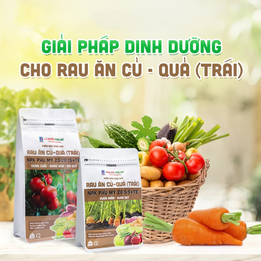 Phân bón NPK Phú Mỹ 20-20-15+TE Rau ăn củ - quả - Gói 1kg