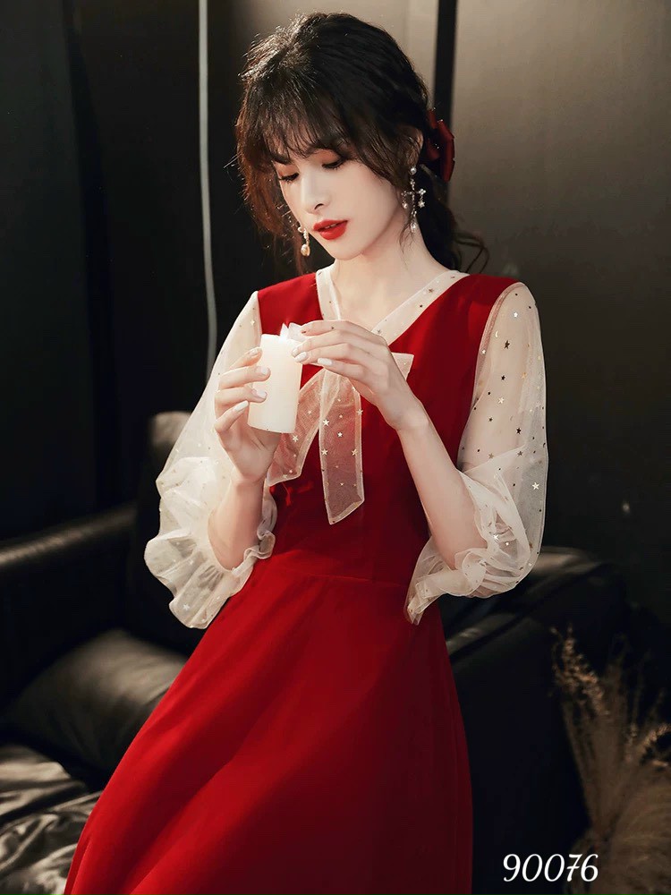 Đầm váy nữ dự tiệc đám cưới trẻ trung dịp noel lễ tết sắc đỏ rực rỡ