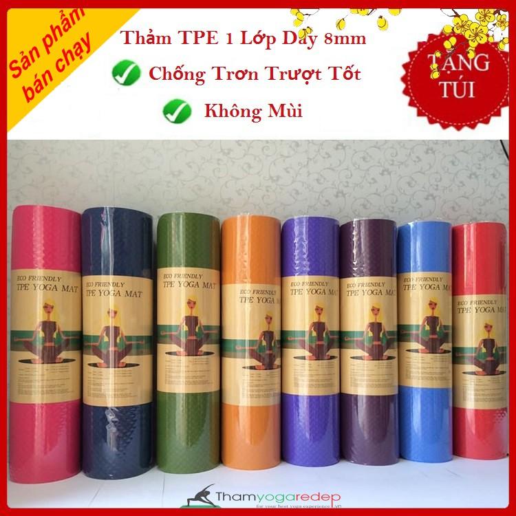 THẢM TẬP YOGA TPE 8mm 1 lớp (tặng dây buộc) có túi xịn . Tùy chọn loại hàng.