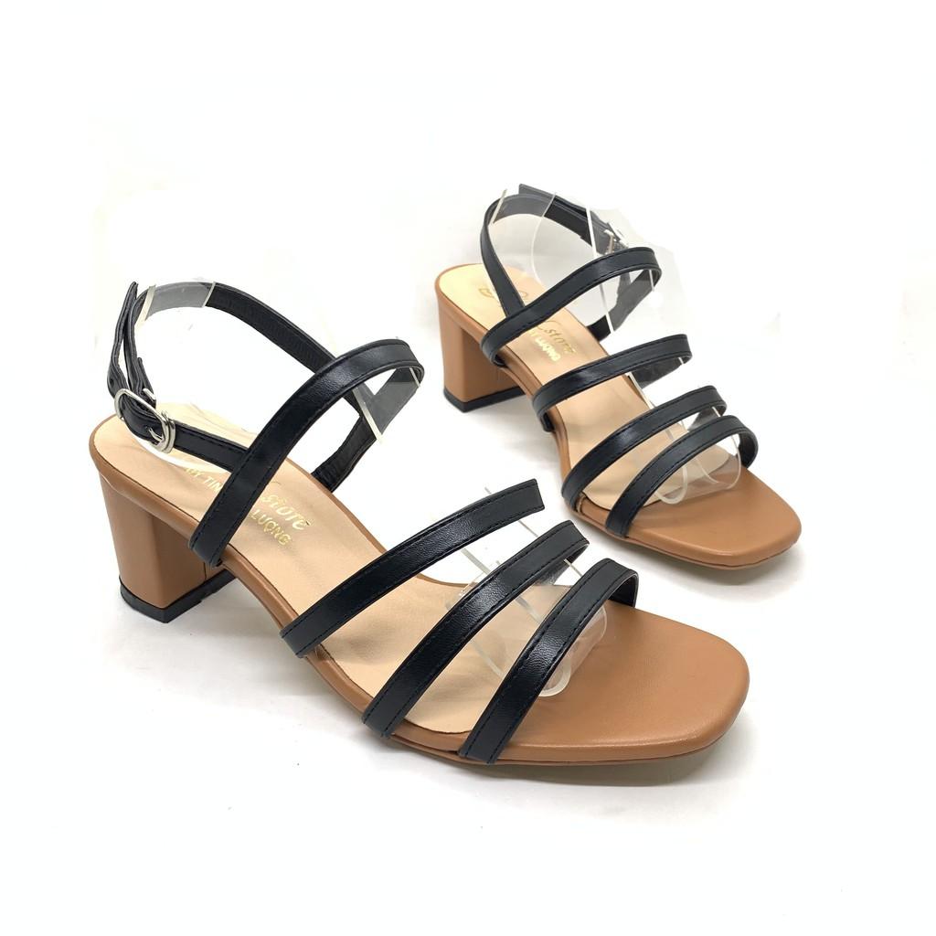  Giày cao gót sandal 5cm 3 dây đen __Lz148