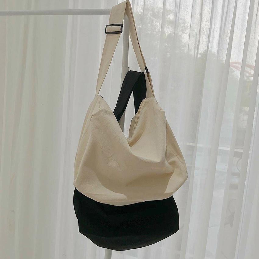 Túi tote, túi đeo chéo vải canvas trống siêu to có khoá kéo và túi con phong cách Ulzzang để được sách Tuinuxinh68 551