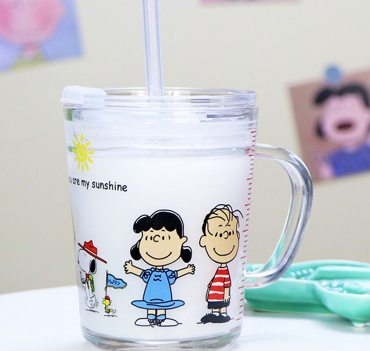 Cốc, Ly chịu nhiệt thủy tinh chia vạch có nắp tránh đổ nước kèm ống hút GD350-Lyconap