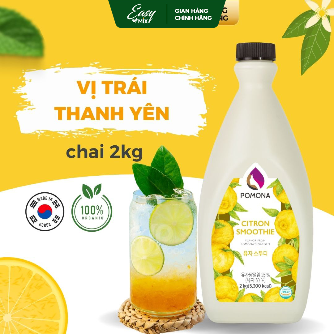 Mứt Thanh Yên Pomona Citron Smoothie Nguyên Liệu Pha Chế Hàn Quốc Chai 2kg