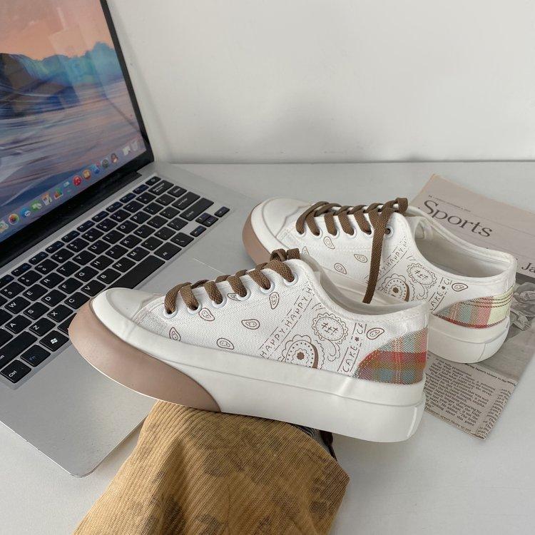 Giày Thể Thao Vải Canvas Đế Bằng Buộc Dây Cá Tính Hợp Thời Trang Cho Nữ