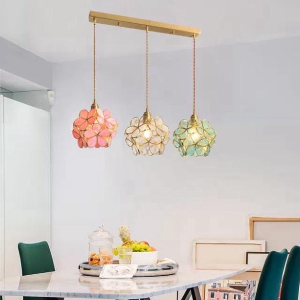 Đèn trang trí, đèn thả hoa chất liệu đồng thuần chất DT HQ