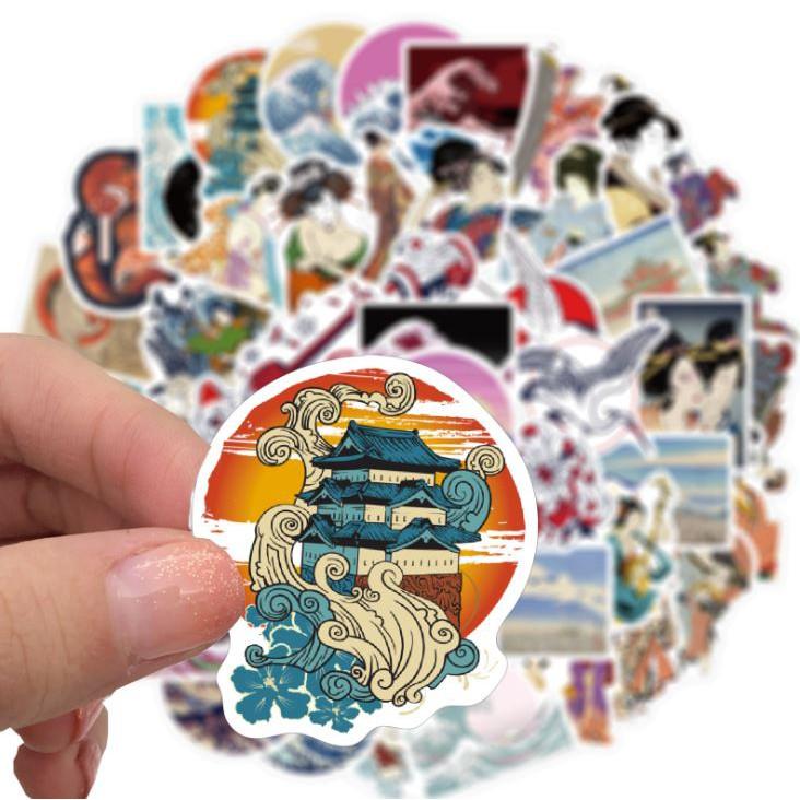 Sticker dán cao cấp Ukiyo-e Nhật Bản Cực COOL ms#132