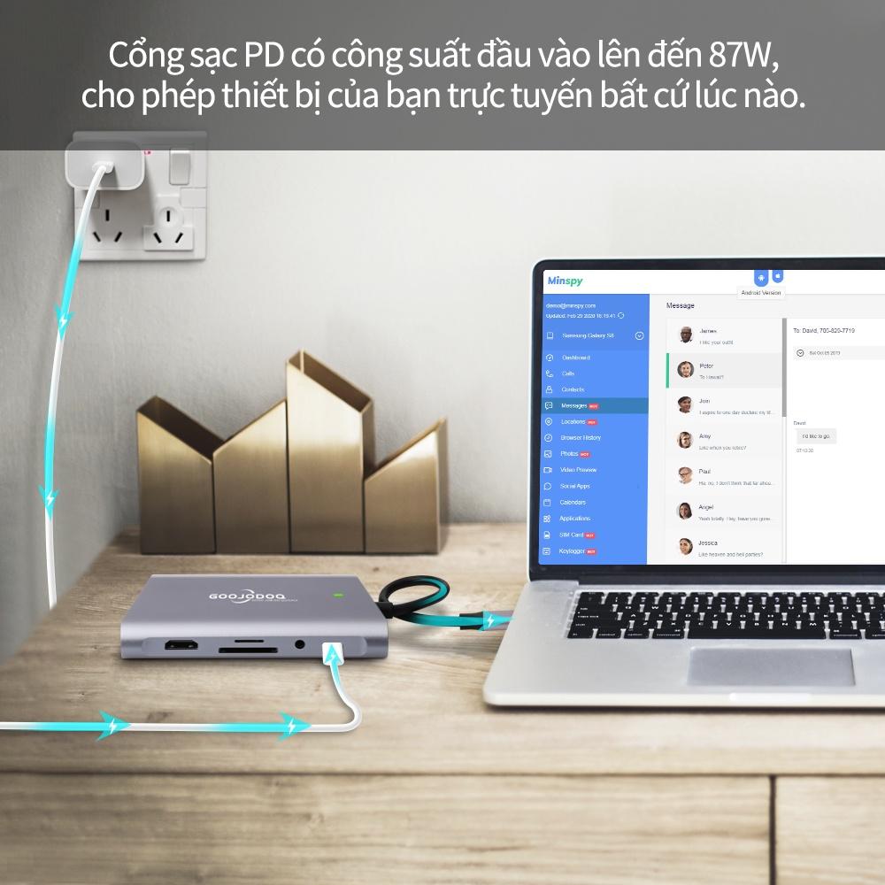 [HÀNG CHÍNH HÃNG GOOJODOQ] H90 - USB C HUB Type C 11 Trong 1 Nhiều Đế Cắm Laptop cho Dell HP dành cho MacBook Pro Type C Dock HDMI PD 3.0 USB RJ45 VGA PD