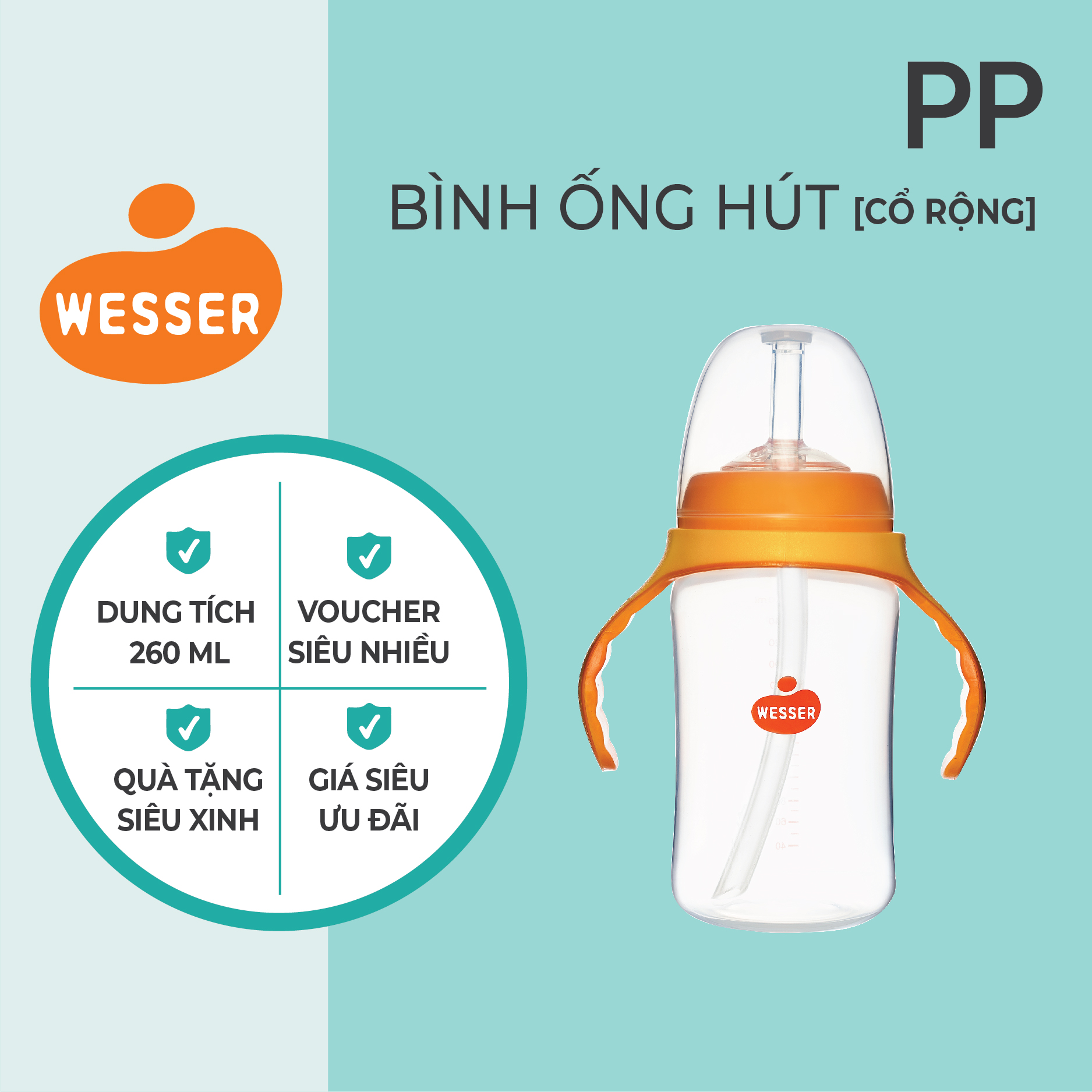 Bình ống hút PP Wesser 260ml