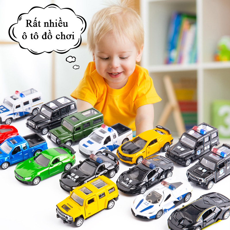 Đồ chơi mô hình xe ô tô cảnh sát, địa hình Bằng hợp kim chạy cót gồm 4 xe