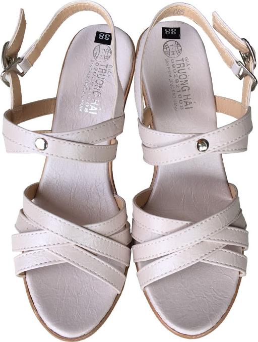 Giày sandal nữ Trường Hải đế xuồng cao 9.5cm màu kem đế PU nhẹ thời trang cao cấp nữ XDN193