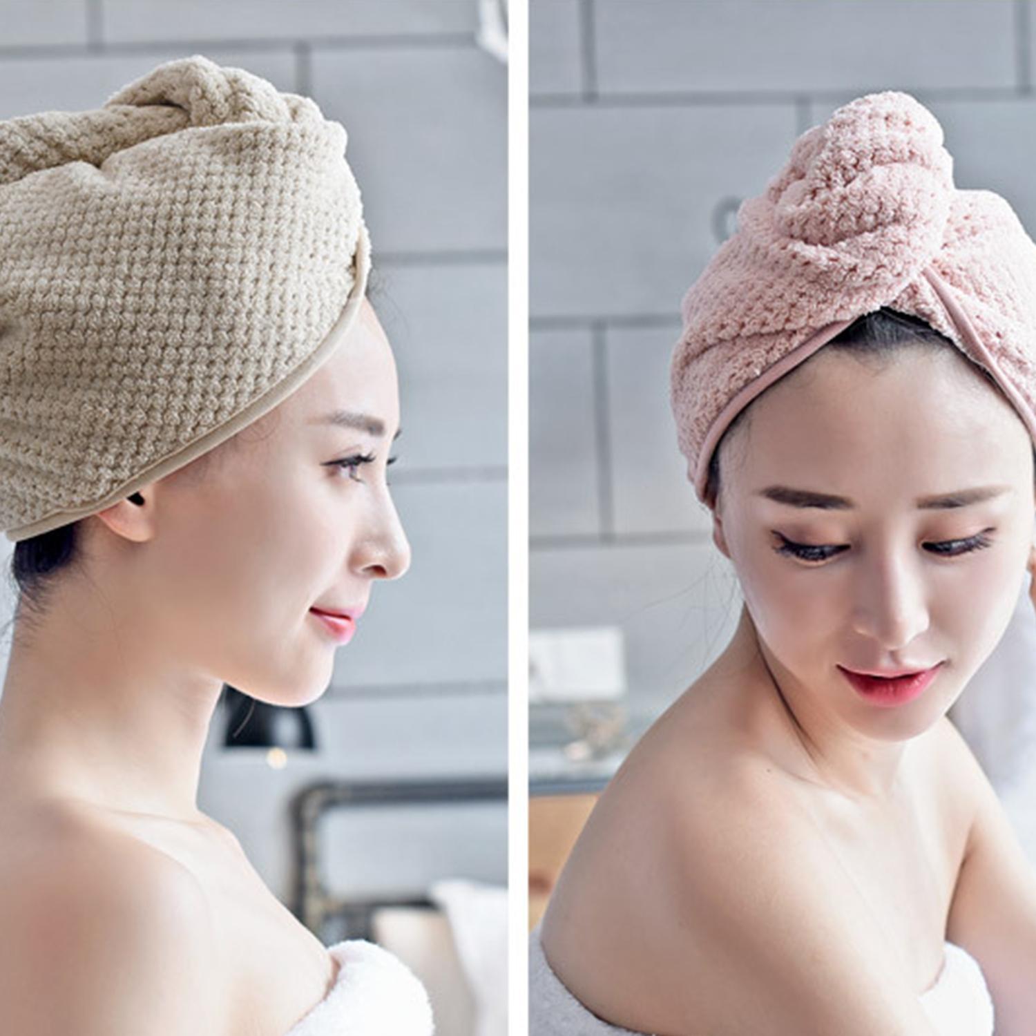 Khăn ủ tóc quấn đầu lông cừu nhanh khô siêu thấm nước cao cấp có nút