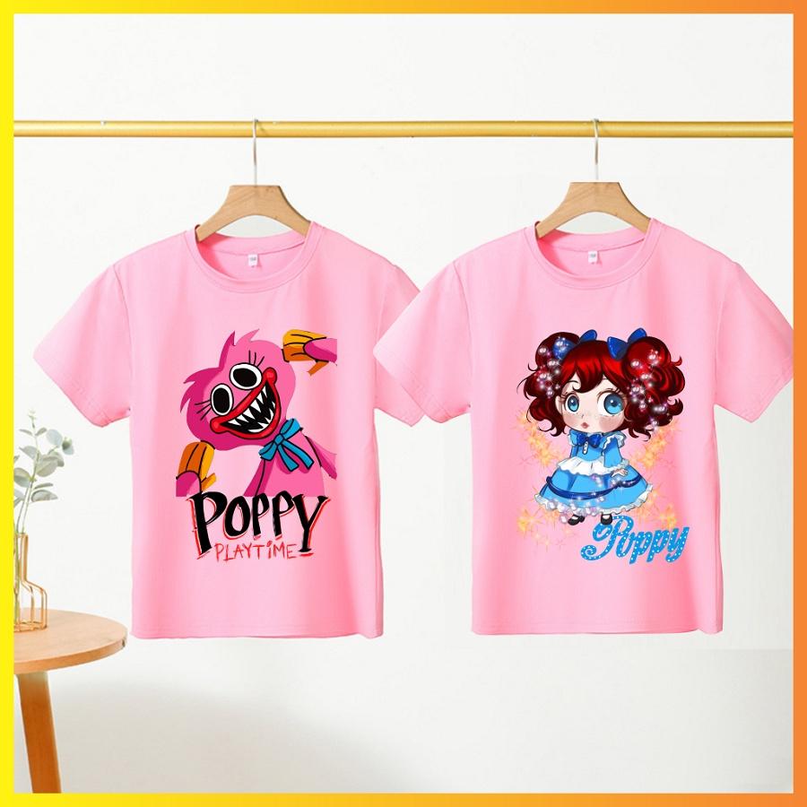 Áo thun trẻ em in hình Poppy Playtime màu hồng cho bé gái cực yêu