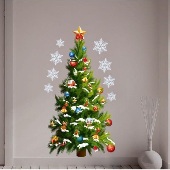 Decal dán tường trang trí Noel - Cây thông size lớn phối phụ kiện noel