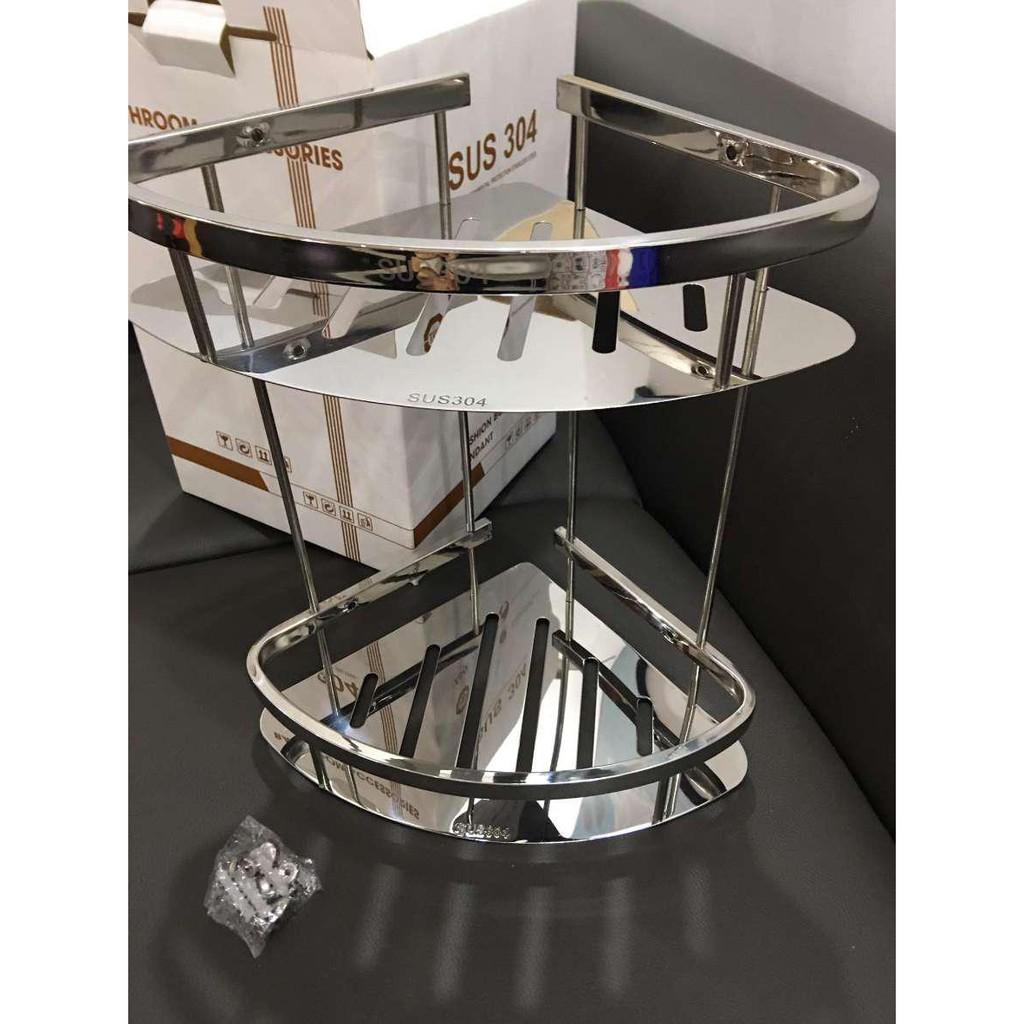 Kệ góc 2 tầng inox 304 hàng cao cấp dày dặn