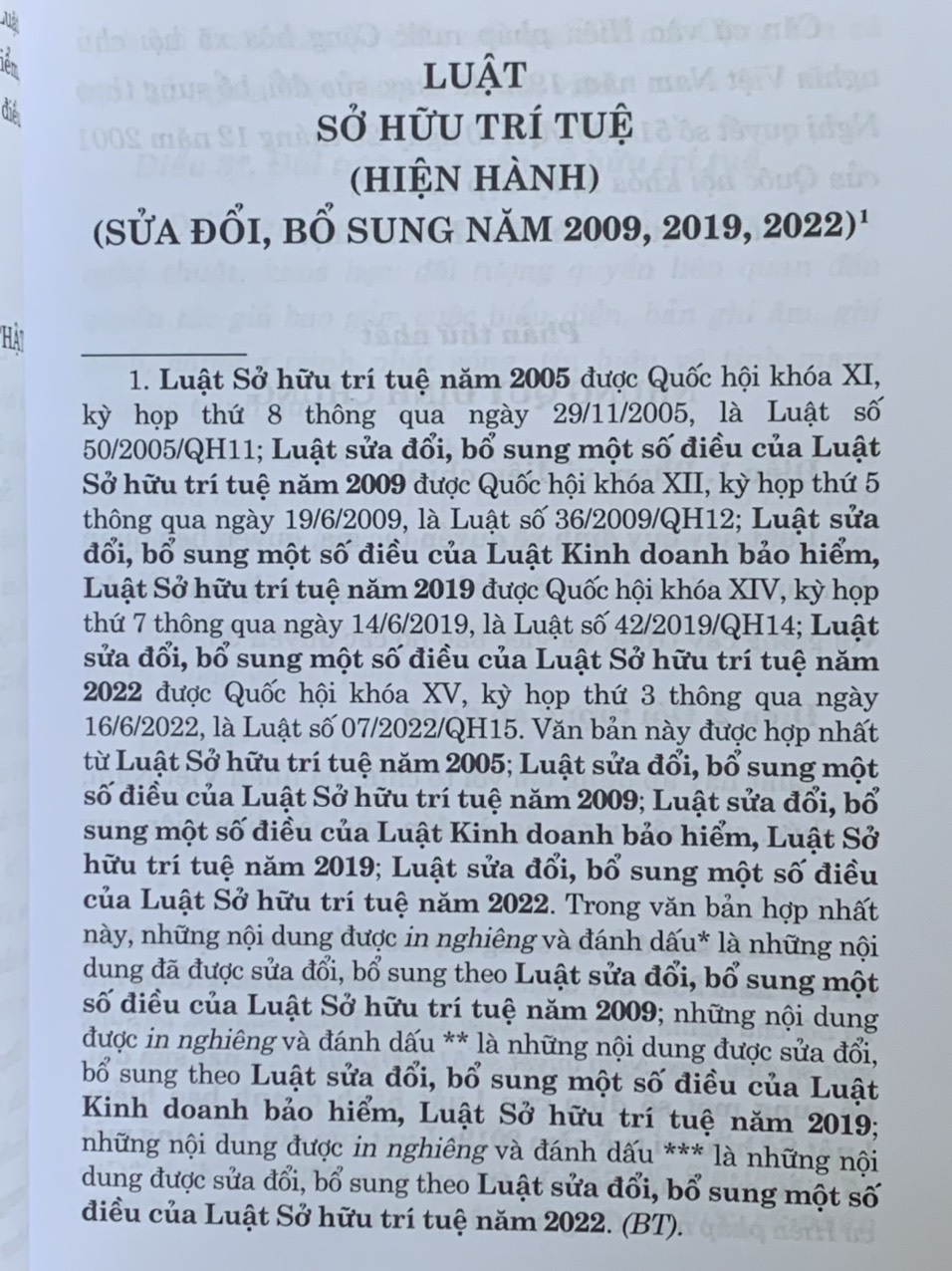 Luật sở hữu trí tuệ (hiện hành) (sửa đổi, bổ sung năm 2009, 2019, 2022)