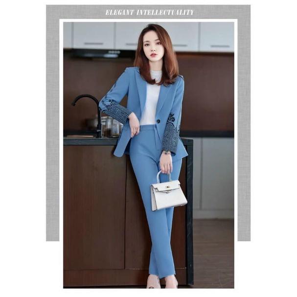 SET BỘ VEST TAY PHỐI HỌA TIẾT SANG TRỌNG