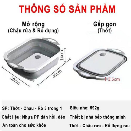 THỚT KÈM CHẬU GẤP GỌN SILICON ĐA NĂNG 3IN1 - HENRYSA