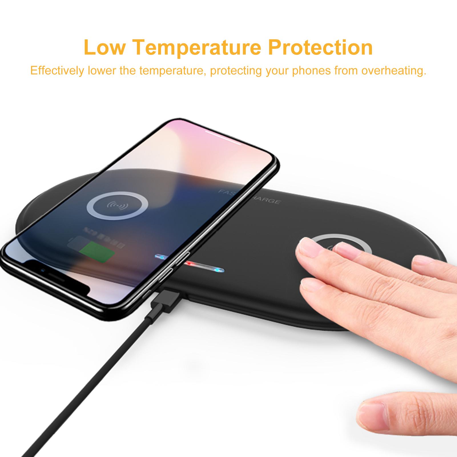 Bộ sạc nhanh 5 / 7,5 / 10W không dây Siêu mỏng Di động Tự động tắt nguồn Bệ sạc kép