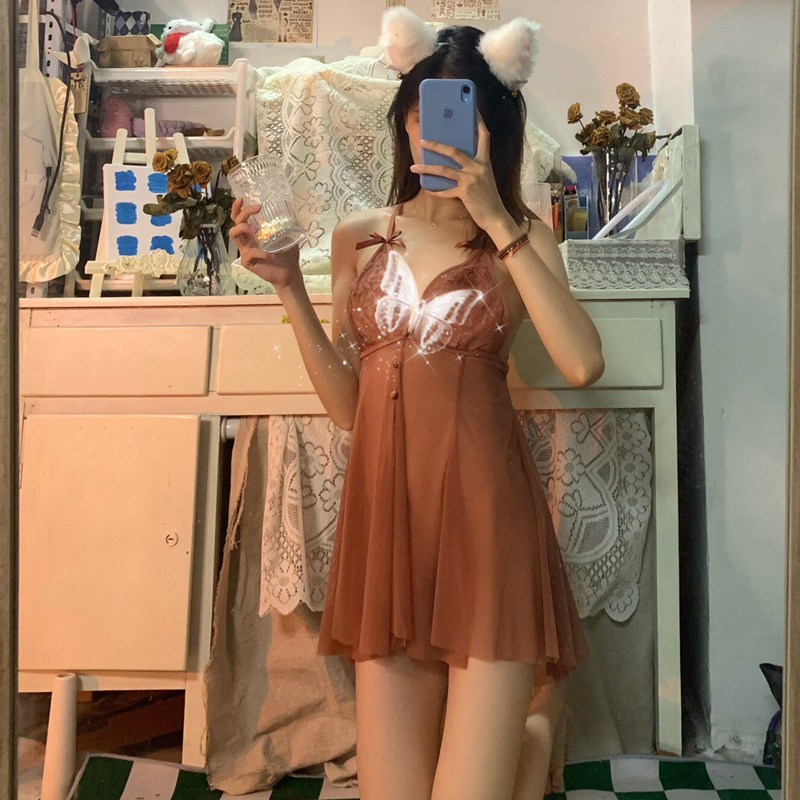 P24 Váy ngủ hai dây xuyên thấu chéo lưng sexy  - Đầm ngủ chéo lưng gợi cảm - Đồ ngủ sexy quyến rũ