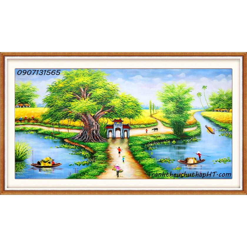 Tranh đính đá phong cảnh Cây đa cổng làng LV061 - tự đính