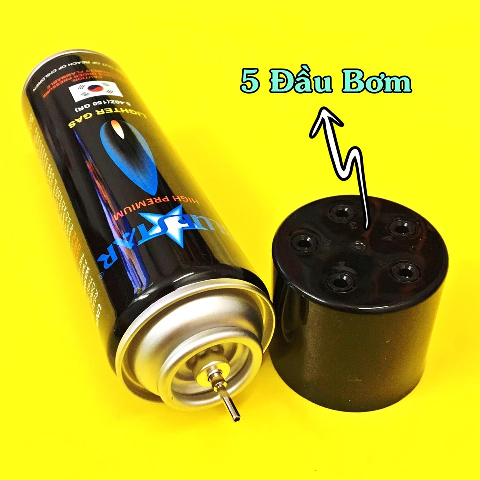 Bình Bơm ga cho bật-lửa-hộp-quẹt kèm 5 đầu bơm các loại bật-lửa-gas - Blue Hàn Quốc 150 gram